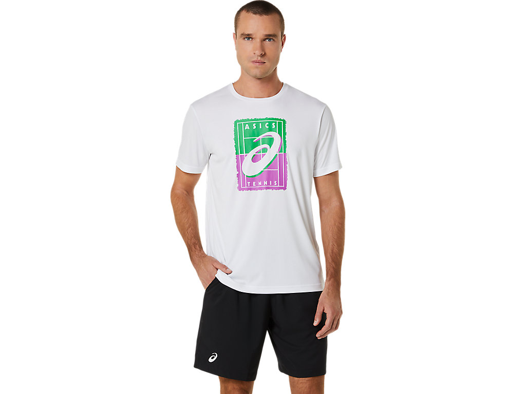 Asics Court Gs Grafika Tee Tricko Panske Biele | 1760-ZXOJR