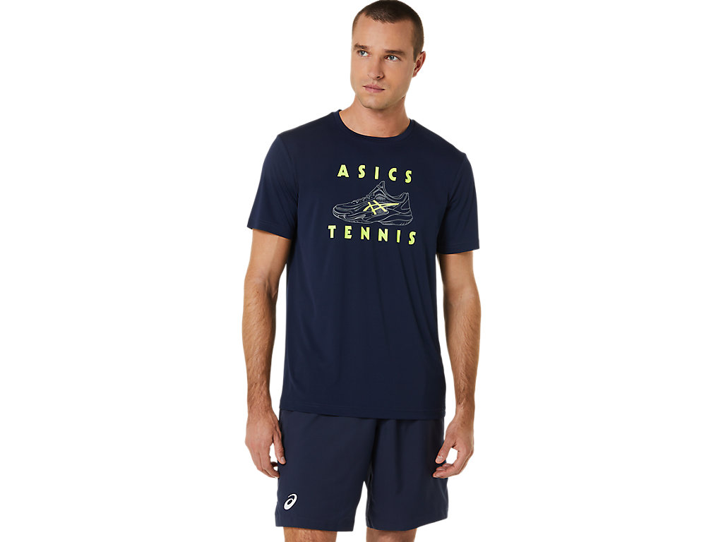 Asics Court Shoes Grafika Tee Tricko Panske Tmavo Modre | 8473-EDKWO