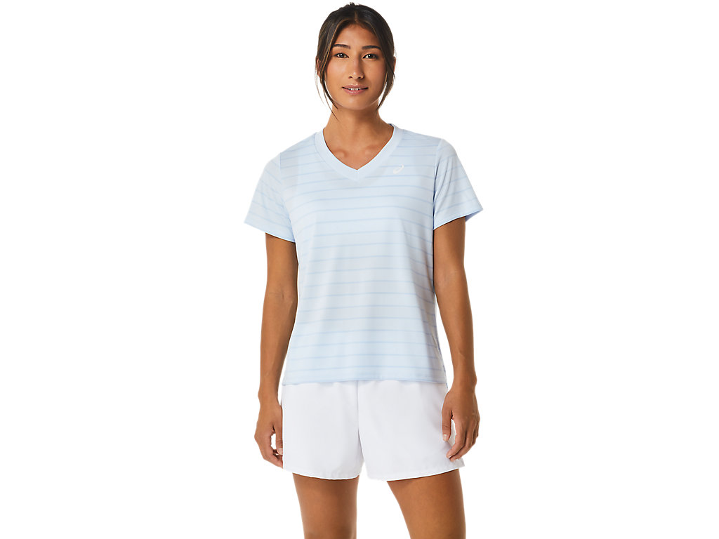 Asics Court Stripe Sleeve Tricko Damske Modre | 7351-AWKDJ