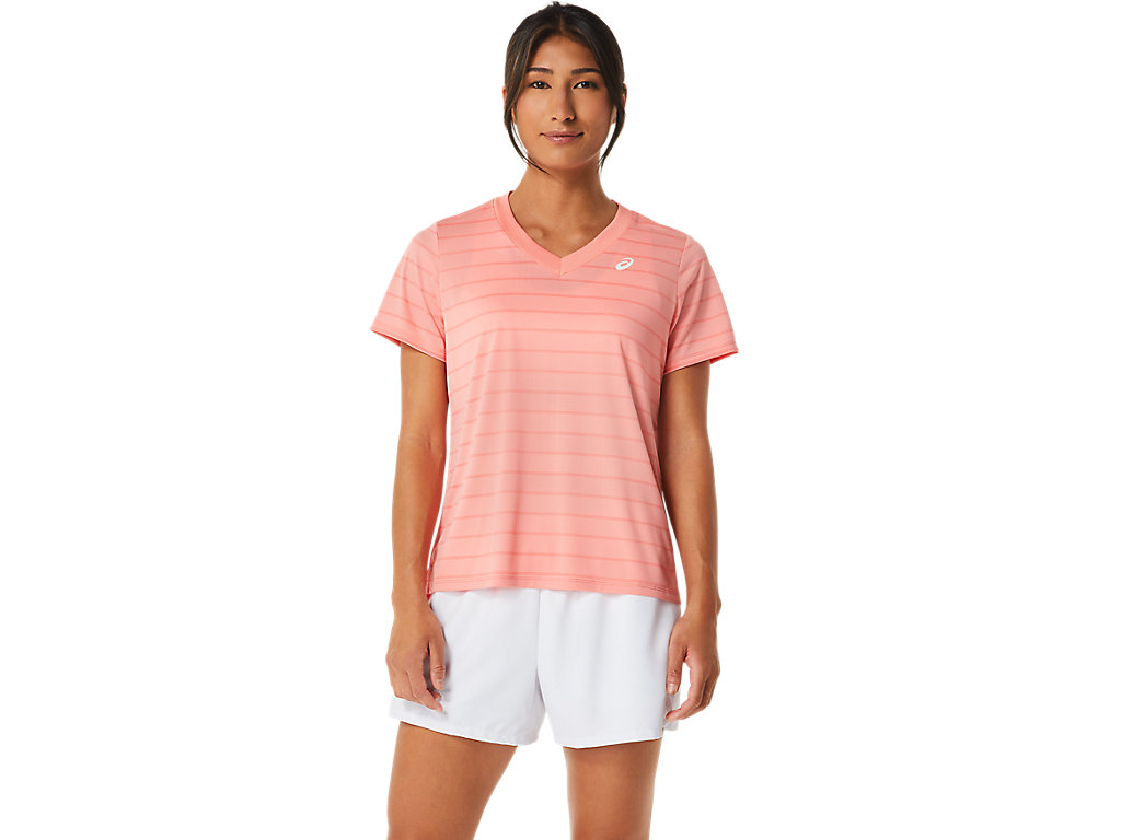 Asics Court Stripe Sleeve Tricko Damske Ruzove | 9183-PDGBT