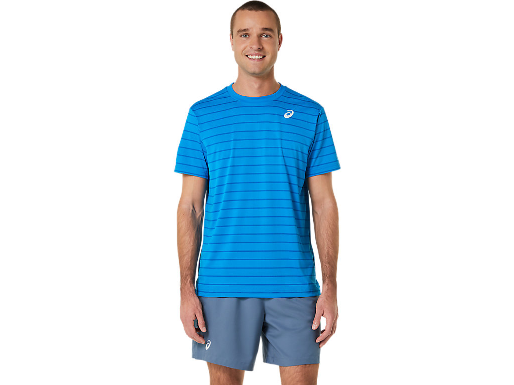 Asics Court Stripe Sleeve Tricko Panske Modre | 1083-EUXOJ