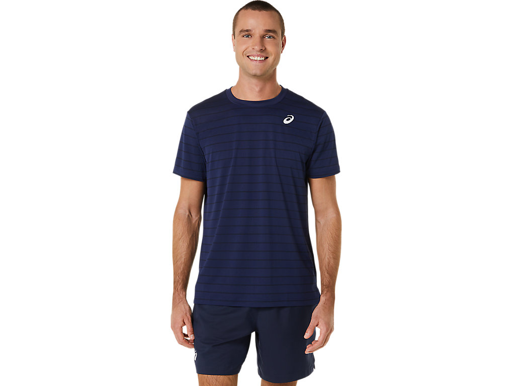 Asics Court Stripe Sleeve Tricko Panske Tmavo Modre | 9605-BOZID