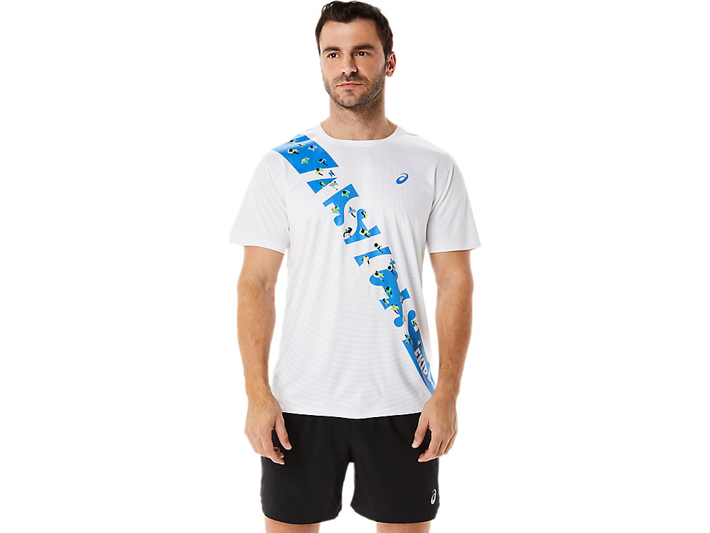 Asics Ekiden Sleeve Tricko Panske Biele Modre | 4516-RIGAJ