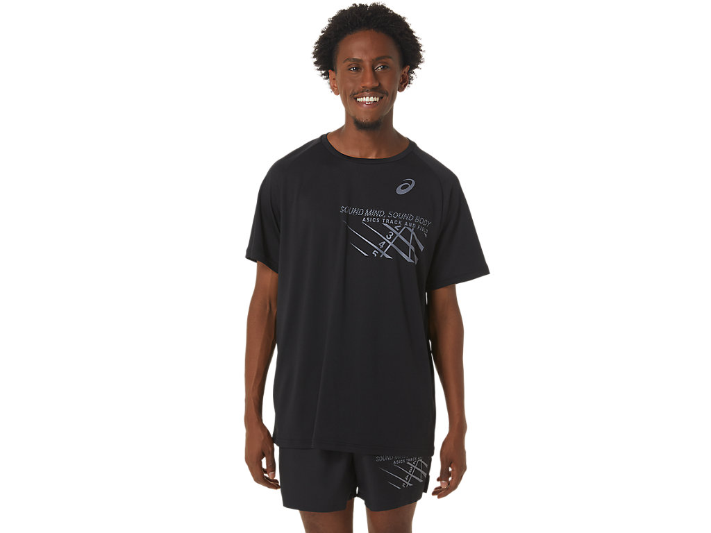 Asics Finish Line Grafika Sleeve Tricko Panske Čierne | 9137-SQJWC