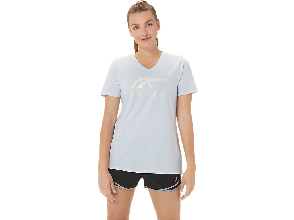 Asics Stripes V-Neck Tricko Damske Modre | 8945-EYAOS