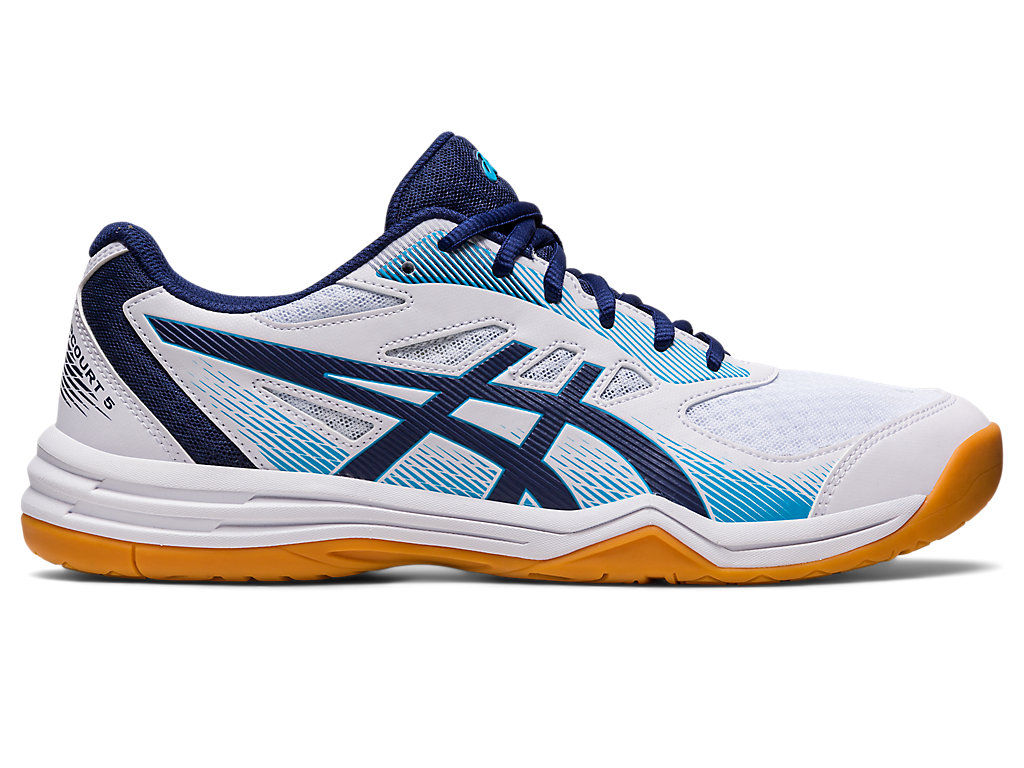 Asics Upcourt 5 Tenisky Na Volejbal Panske Biele Indigo Modre | 2968-HWMEP