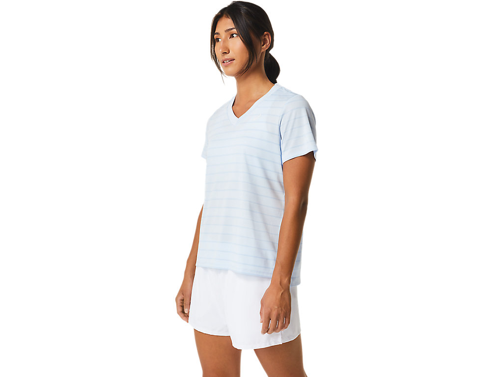 Asics Court Stripe Sleeve Tricko Damske Modre | 7351-AWKDJ