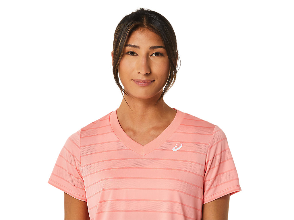 Asics Court Stripe Sleeve Tricko Damske Ruzove | 9183-PDGBT