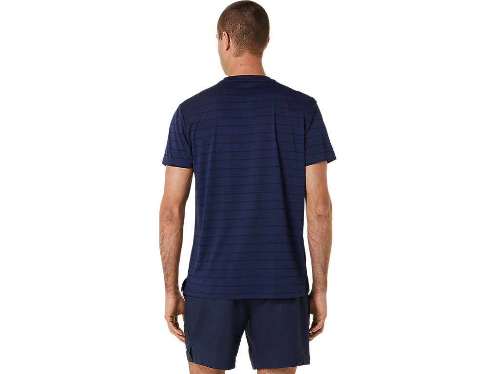 Asics Court Stripe Sleeve Tricko Panske Tmavo Modre | 9605-BOZID