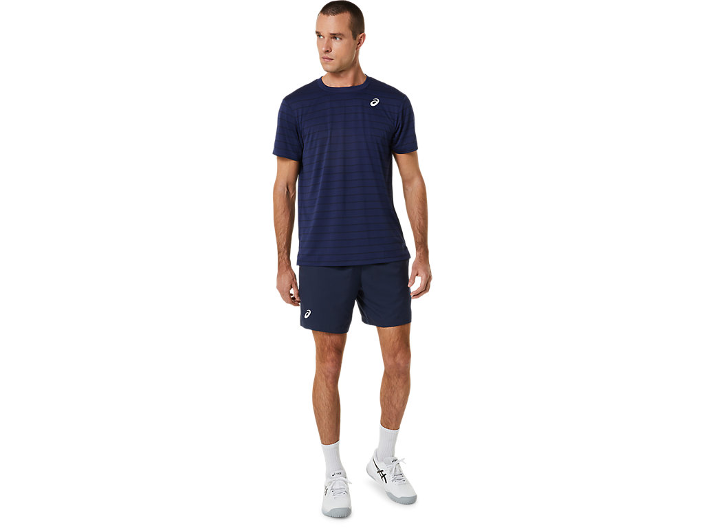 Asics Court Stripe Sleeve Tricko Panske Tmavo Modre | 9605-BOZID