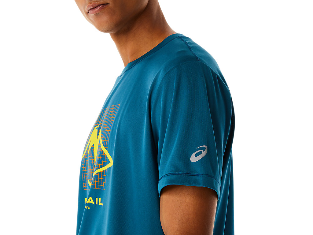 Asics Fujitrail Logo Sleeve Tricko Panske Tyrkysové | 9064-SJXFE