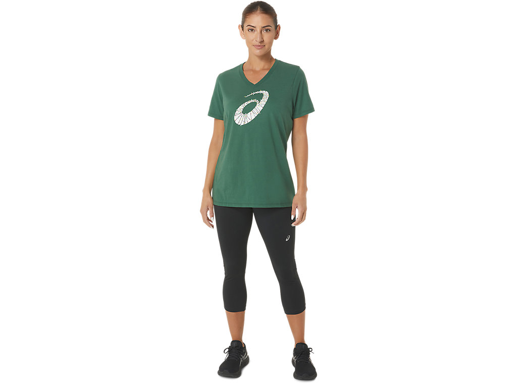 Asics Holiday Lights Logo Vneck Tricko Damske Zelene | 6718-JMEZC