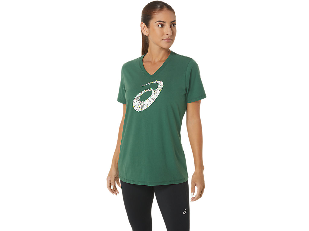 Asics Holiday Lights Logo Vneck Tricko Damske Zelene | 6718-JMEZC