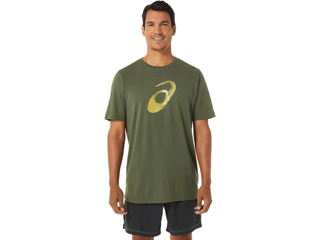 Asics Paintbrush Sleeve Tee Tricko Panske Olivovo Zelená | 9268-KRTBU