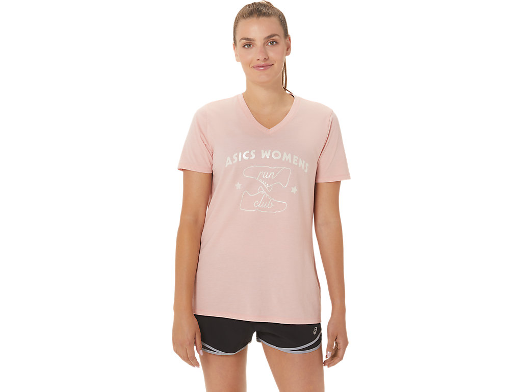 Asics Run Club V-Neck Tricko Damske Ruzove | 2065-ZTLEO