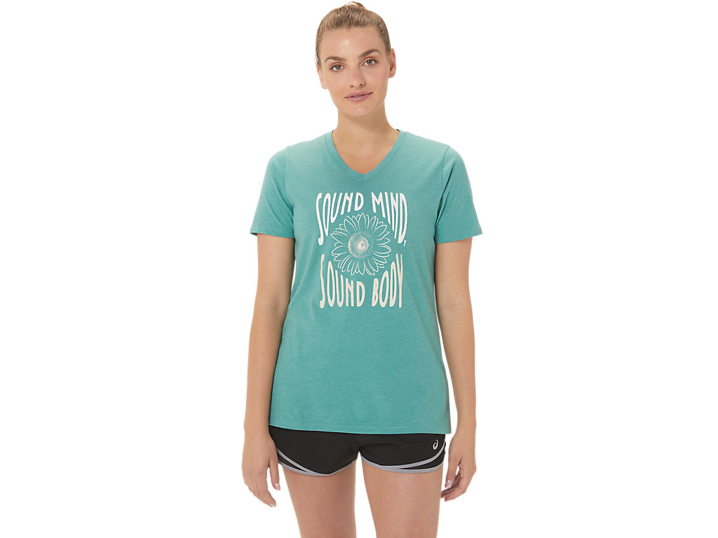 Asics Sunflower Slogan V-Neck Tricko Damske Olivovo Zelená | 4935-CUTWG