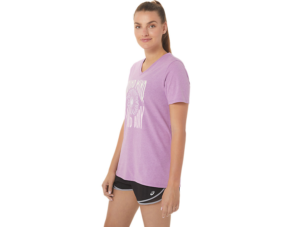 Asics Sunflower Slogan V-Neck Tricko Damske Nachový | 8356-FGBKM