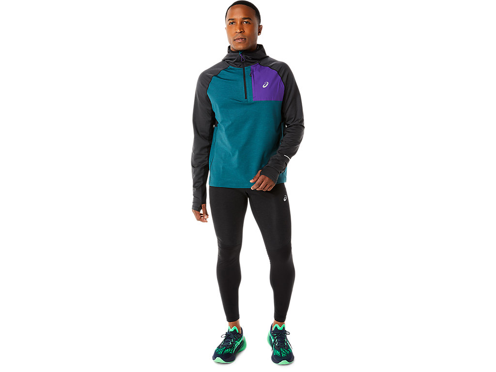 Asics Zimná Run Long Sleeve Mikiny S Kapucňou Panske Tmavo Zelene Čierne | 0187-BPOWN