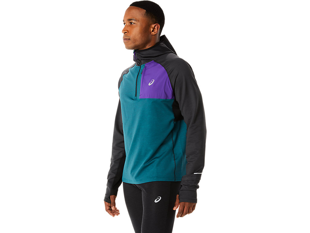 Asics Zimná Run Long Sleeve Mikiny S Kapucňou Panske Tmavo Zelene Čierne | 0187-BPOWN